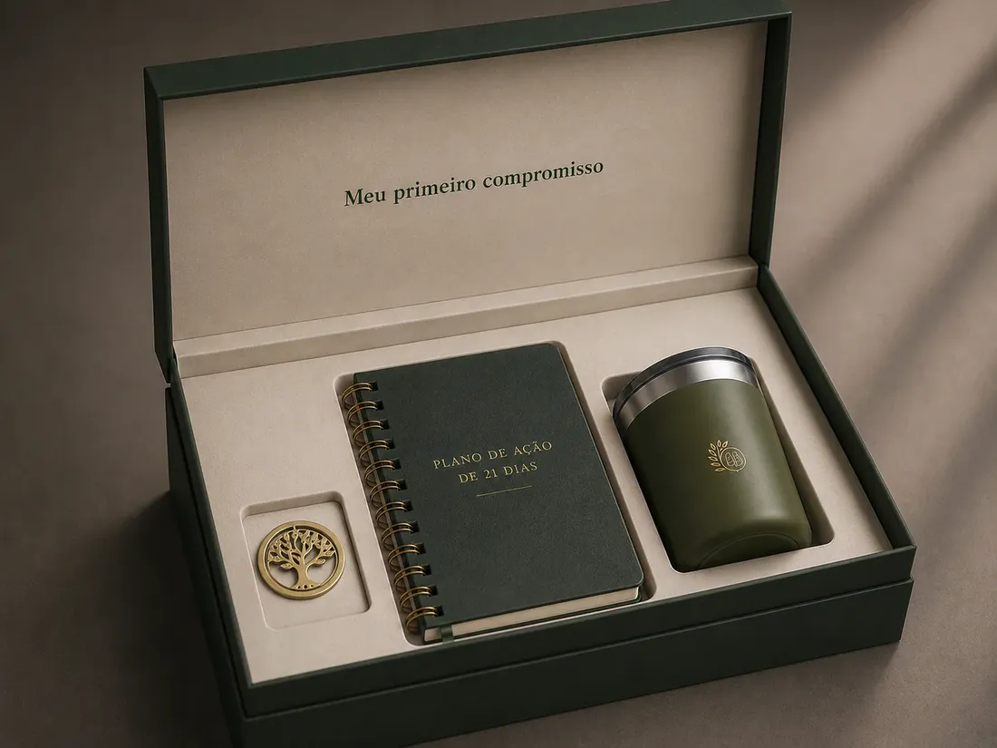 Kit do primeiro compromisso — planner, smart ring e copo térmico